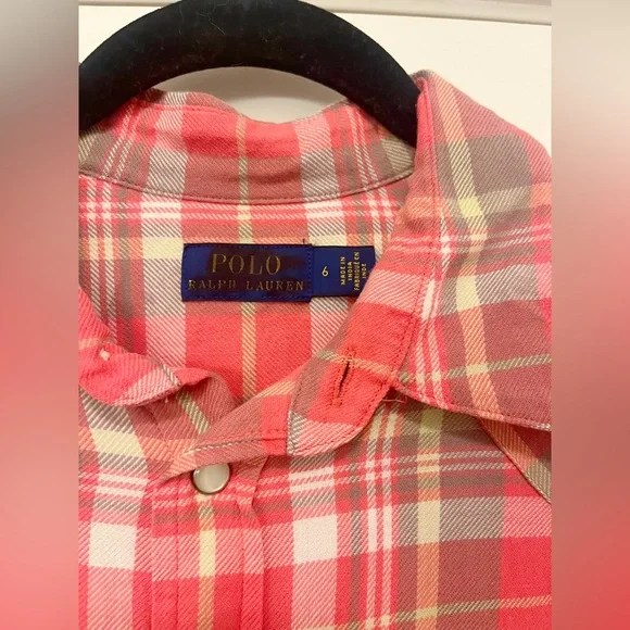 Polo Ralph Lauren long sleeve collar checked plaid pink maxi dress - Picture 6 of 7